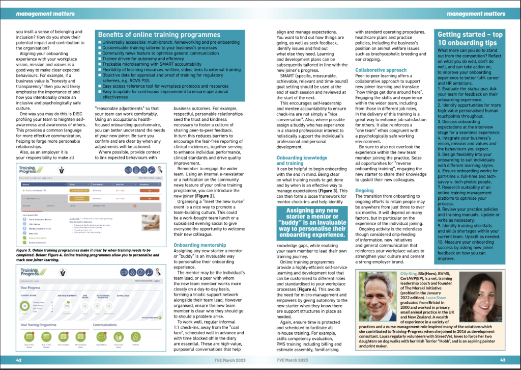 Onboarding - Page 2 of 'It's all about Onboarding' in the Veterinary Edge Training Progress onboarding-2-1024x726 On boarding - Do your new recruits love their job?
